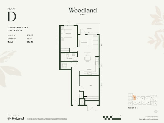 Floor Plan  1  Bed   1  Bath   908 Sq. Ft. Floor Plan D at Woodland Place Apartments, Langford, British Columbia