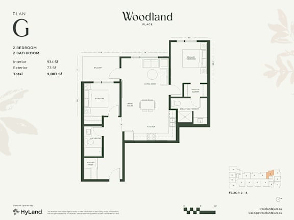 2  Bed   2  Bath   934 Sq. Ft. Floor Plan G at Woodland Place Apartments, British Columbia
