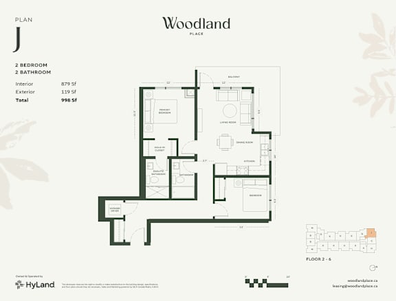 2  Bed   2  Bath 879 Sq. Ft. Floor Plan J at Woodland Place Apartments, Langford, BC, L4H 3P6