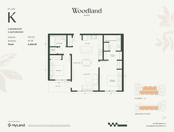 2  Bed   2  Bath   975 Sq. Ft. Floor Plan K at Woodland Place Apartments, Langford, BC