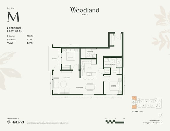 2  Bed   2  Bath   870 Sq. Ft. Floor Plan M at Woodland Place Apartments, Langford, British Columbia