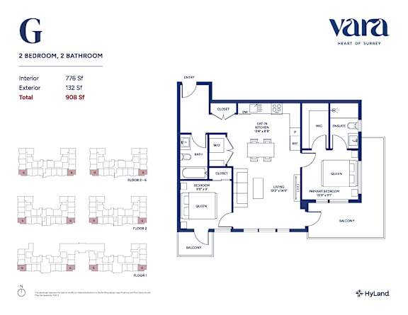 A floor plan for a Vara Heart of Surrey property showing two bedrooms and two bathrooms.