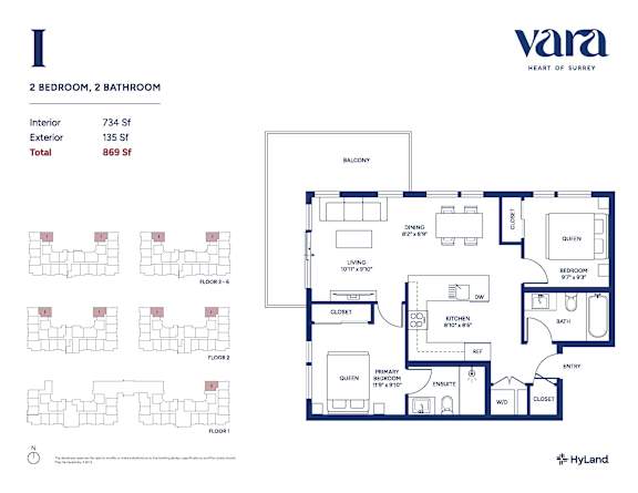 A floor plan for a Vara Heart of Surrey property showing two bedrooms and two bathrooms.