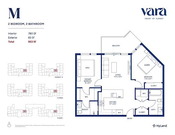 A floor plan for a property with two bedrooms and two bathrooms.