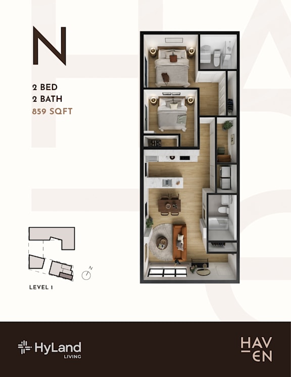 N Type 2 Bed 2 Bath Floor Plan at Haven, Vancouver, BC V6T 1Z3