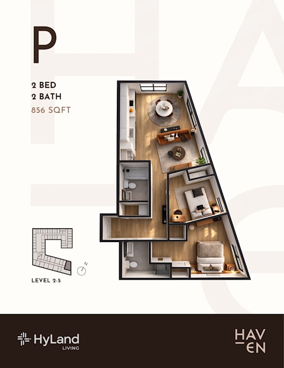 P Type 2 Bed 2 Bath 853-to860 Sq. Ft. Floor Plan at Haven, Vancouver, BC V6T 1Z3