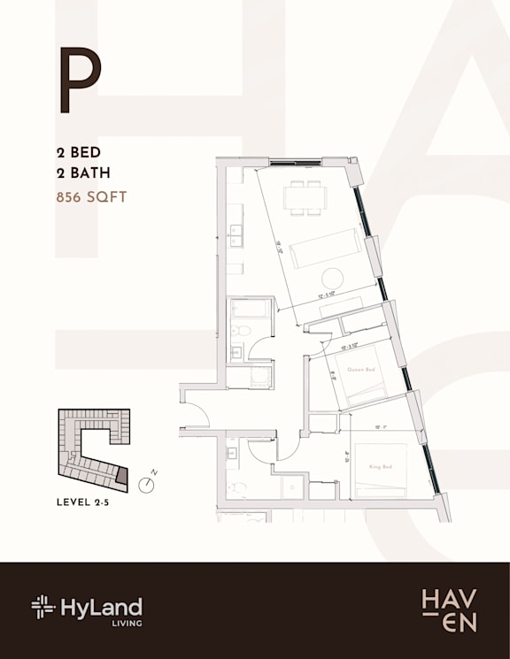 A floor plan for a property with 2 bedrooms and 2 bathrooms is shown.