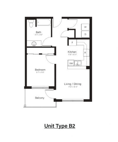 A floor plan of a Unit Type B2 is shown with labeled rooms.