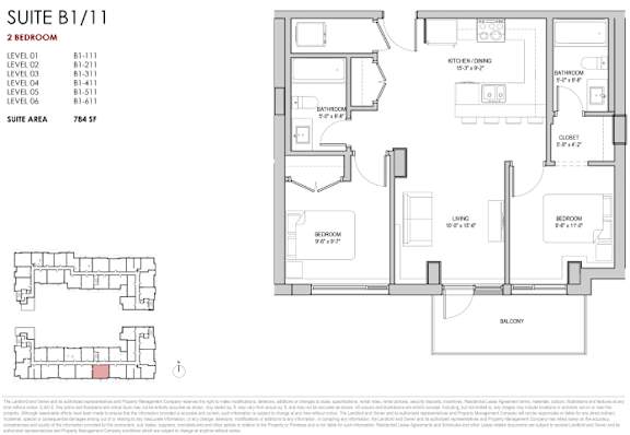 A floor plan for a suite with a 2 bedrooms and 2 bathrooms.