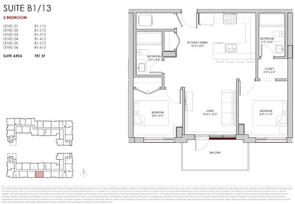 A floor plan for a suite with a 2 bedroom and 2 bathrooms.