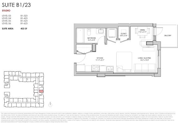 A floor plan for a suite with a bathroom, closet, and living room.