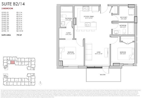 A floor plan for a suite with a detailed breakdown of the rooms and their respective codes.