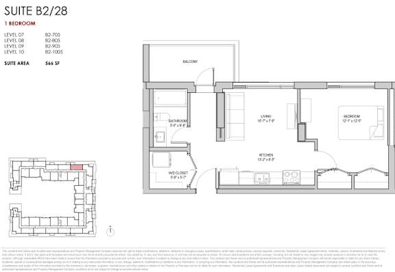 A floor plan for a suite with a bedroom, living room, and bathroom.