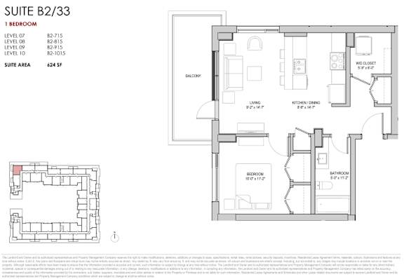 A floor plan for a suite with a bedroom, living room, kitchen, and bathroom.