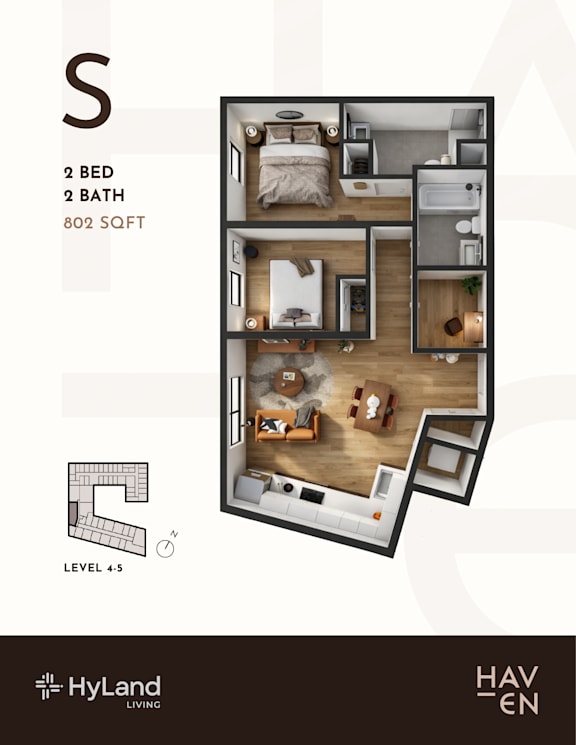 2  Bed   2  Bath   801-to803 Sq. Ft. S Type Floor Plan at Haven, Vancouver, BC V6T 1Z3