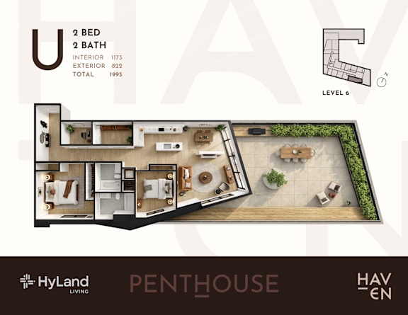 U Type 2 Bed 2 Bath 1,173 Sq. Ft. Floor Plan at Haven, Vancouver, BC V6T 1Z3