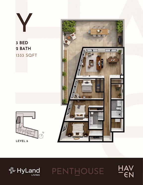 3  Bed   2  Bath   1,140 Sq. Ft. X Type Floor Plan at Haven, Vancouver, BC V6T 1Z3