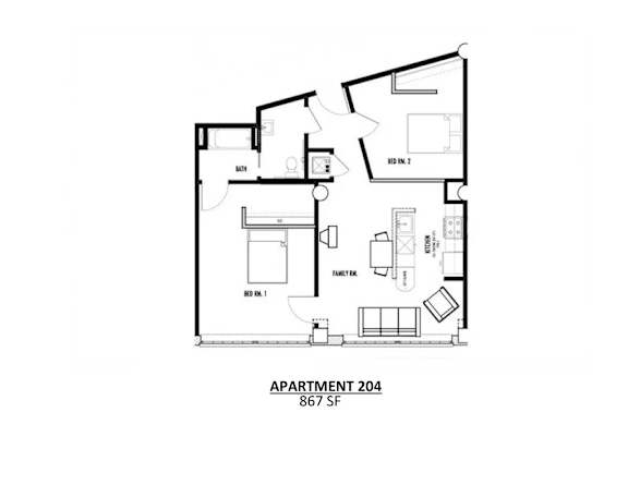 Apartment 204 is 867 square feet.
