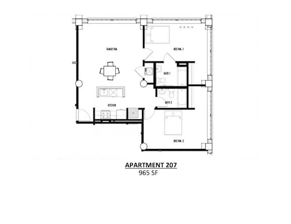 Apartment 207 is 965 square feet.