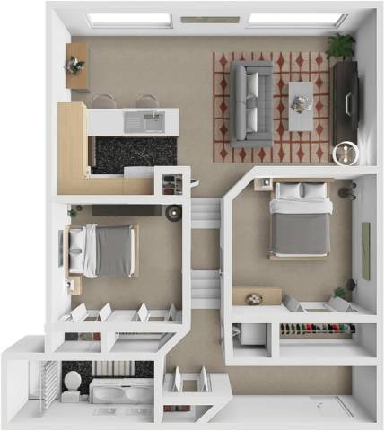 A dollhouse living room with a couch, chair, and television.