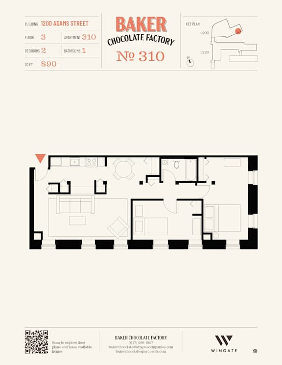 A floor plan for Baker Chocolate Factory No 310 shows the layout of the building.