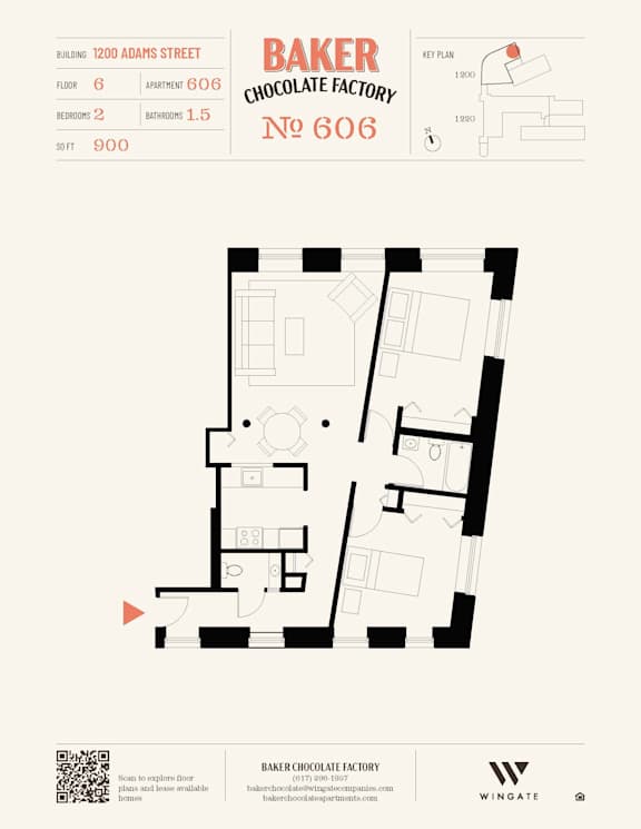 A floor plan for Baker Chocolate Factory No 606.