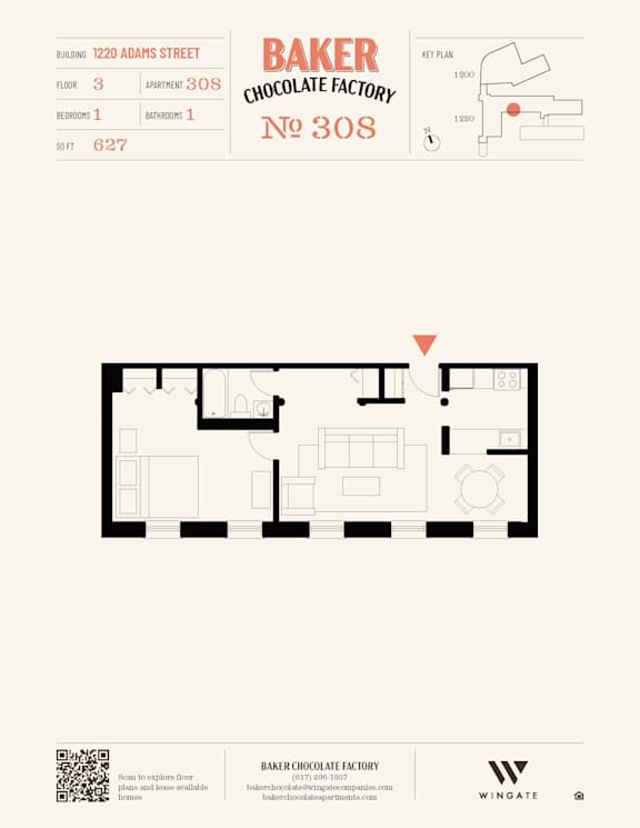 A floor plan for Baker Chocolate Factory No 308.