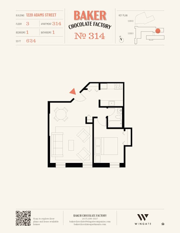 A floor plan for Baker Chocolate Factory at No. 314.