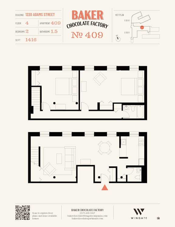 Floor plan for Baker Chocolate Factory apartment.