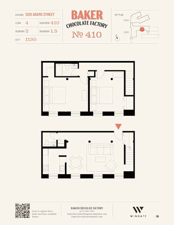 A floor plan for Baker Chocolate Factory on Adams Street.
