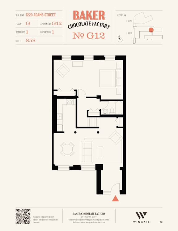 A floor plan for Baker Chocolate Factory No G12.