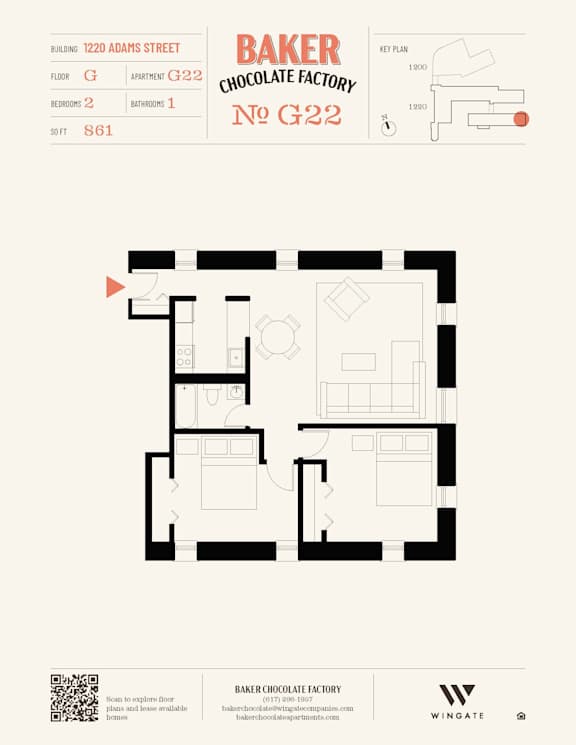 A floor plan for Baker Chocolate Factory No. G22.