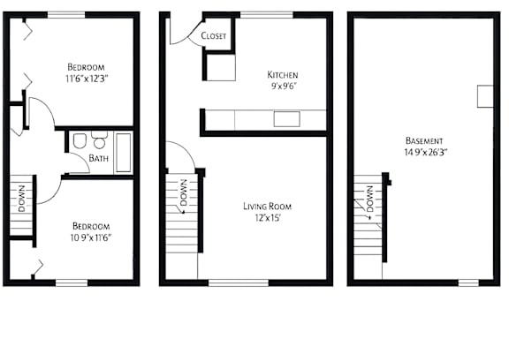 A black and white image of a floor plan for a house.