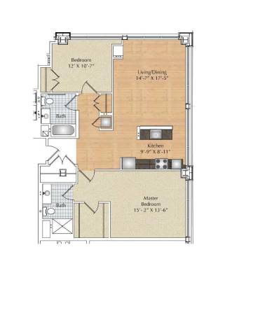 2 Bedroom, 2 Bath Floor Plan at 66 Main, Yonkers New York