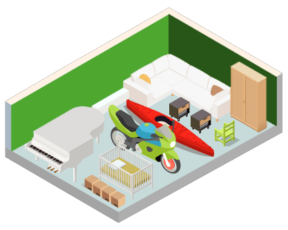 A room with a piano, a baby crib, a TV, a red car, and a green toy.