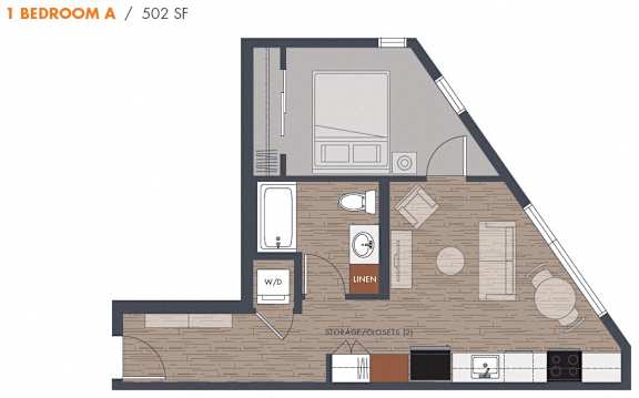 Floor Plan  1 Bedroom Floor Plan at Metro Line Flats, Seattle, Washington
