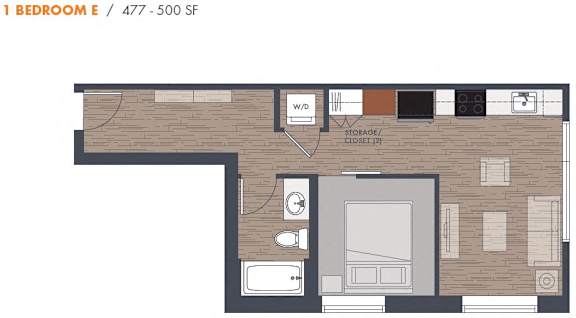 Floor Plan  One Bedroom E Floor Plan at Metro Line Flats, Washington