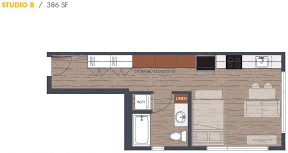 Floor Plan  Studio B Floor Plan at Metro Line Flats, Washington, 98122