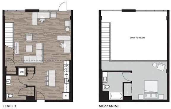 1 bed 2 bathroom floorplan with loft at Riverfront Everett Apartments, Everett, 98201