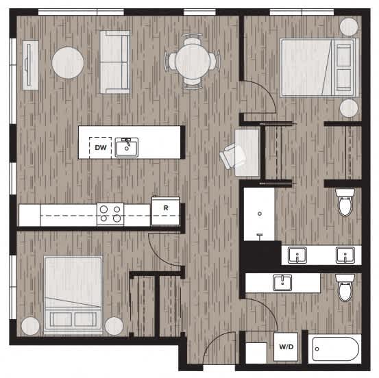Two Bedroom Floor Plan at Riverfront Everett, Everett, Washington
