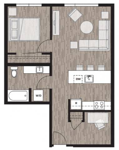 1 Bedroom 1 Bathroom Floor Plan at Riverfront Everett, Everett, WA
