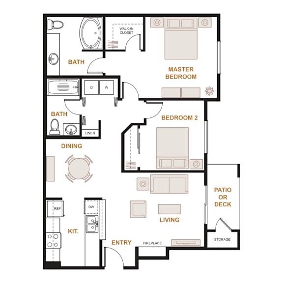 Floor Plan  Valley Springs Apartments Cedar 2-Bedroom Floorplan
