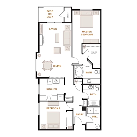 Floor Plan  Valley Springs Apartments 2-Bedroom Douglas Floorplan