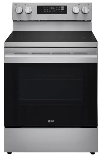 A black and silver LG oven with a digital control panel.