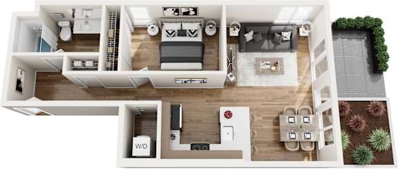 A floor plan of a house with a living room, dining room, kitchen, and bedrooms.