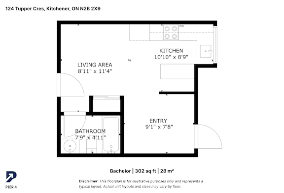 A floor plan for a 124 Tupper Cres, Kitchener, ON N2B 2X9 apartment.