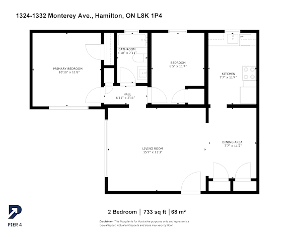 Floor plan for a 2 bedroom apartment.