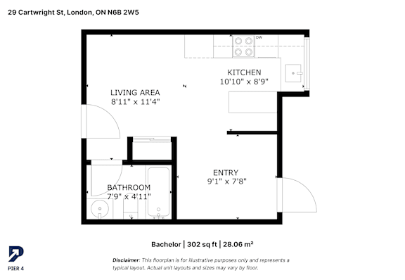 A floor plan for a living space at 29 Cartwright St, London, ON N6B 2W5.