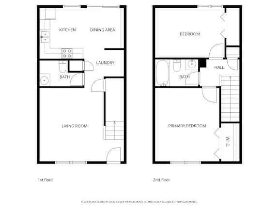 A floor plan for a home with two bedrooms and two bathrooms.