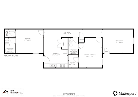 A floor plan for a residential area by Matterport.